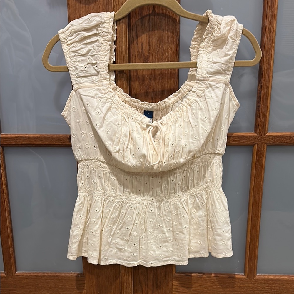 Old Navy Cream Eyelet Smocked Peplum Tank